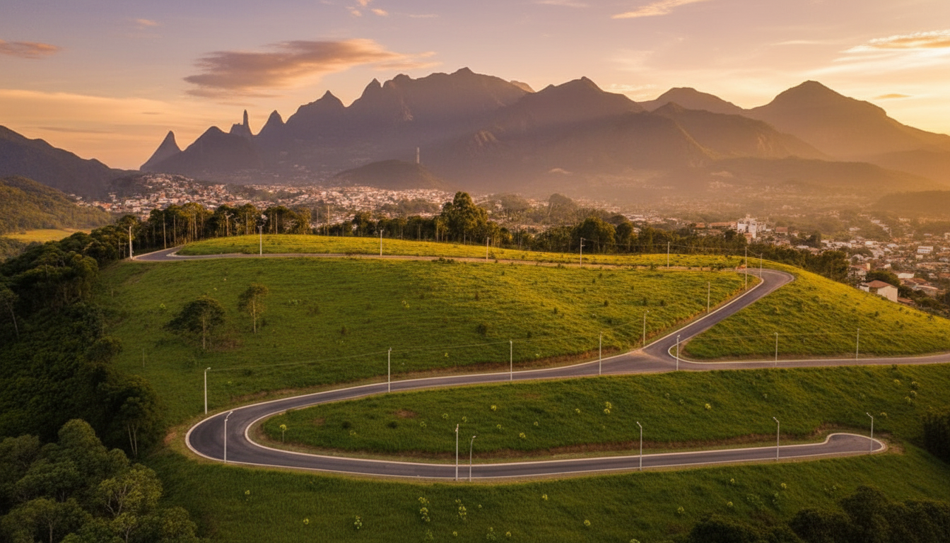 Vista aérea do condomínio fechado Jardins da Serra Village em Teresópolis